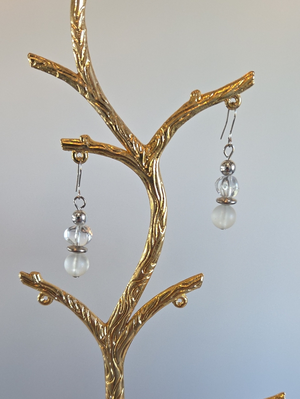 Elegant White Pearl & Clear Bead Drop Earrings